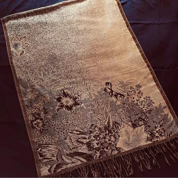 Elegant Black and Gold Floral Scarf/Wrap - Picture 2 of 7